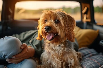 The heartwarming sight of an adorable dog with a joyful expression during a car ride, demonstrating the bond between pets and owners