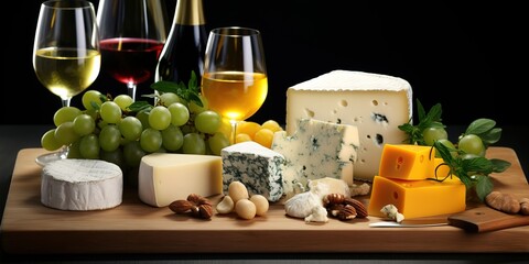various varieties of cheese and very delicious pieces of cheese on the table