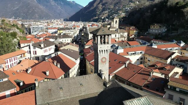 Bellinzona Switzerland village church bell tower rotating view