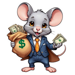 Cartoon office rat with a sack of money