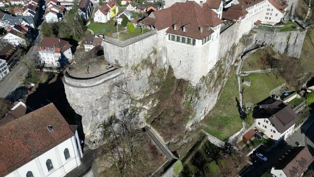 Aarburg Aargau Switzerland rooftop and wall details of the castle