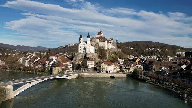 Aarburg Aargau Switzerland majestic castle above the pretty river