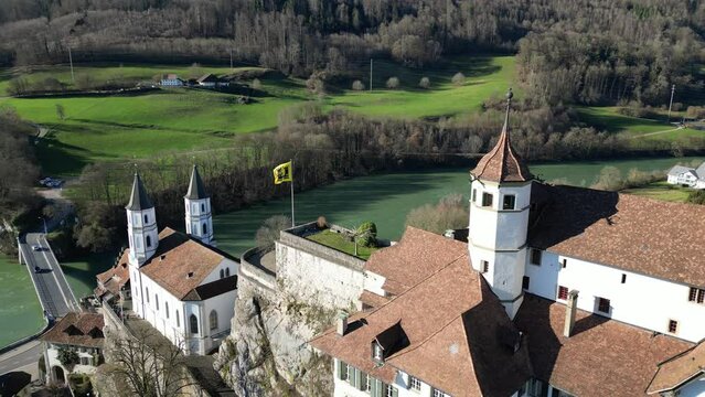 Aarburg Aargau Switzerland castle overlooks beautiful river and green valley