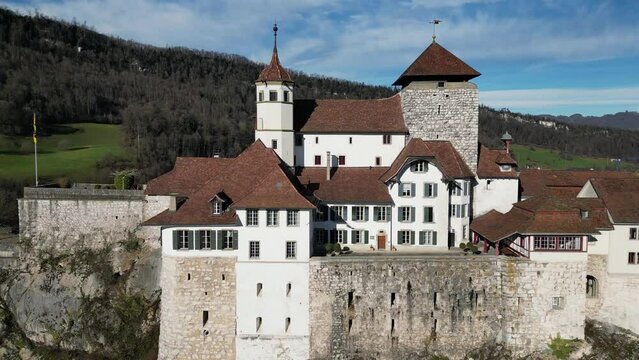 Aarburg Aargau Switzerland castle view from the side with scenic mountain background
