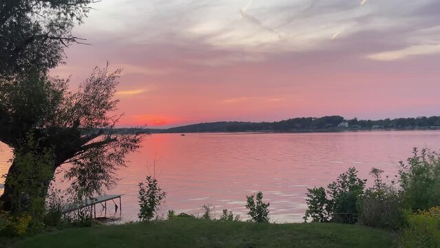 Sunset on a lake in Pewaukee, WI USA