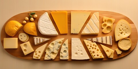 various varieties of cheese and very delicious pieces of cheese on the table