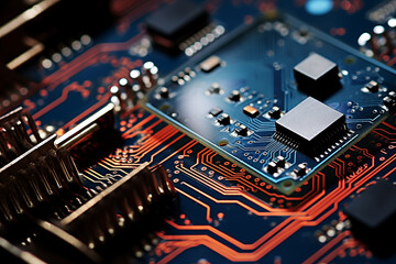 close up of computer electronic circuit board
