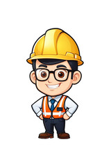 Cute engineer character cartoon icon illustration