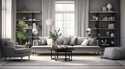 Interior of modern elegant living room with aesthetic palette 