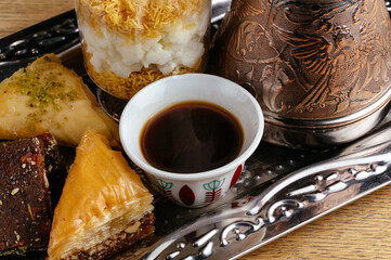 Turkish coffee and desserts in Turkish dishes