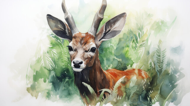 Endangered animal, watercolor of the rare saola