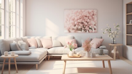 Fototapeta na wymiar Scandinavian elegance, interior of modern elegant living room 
