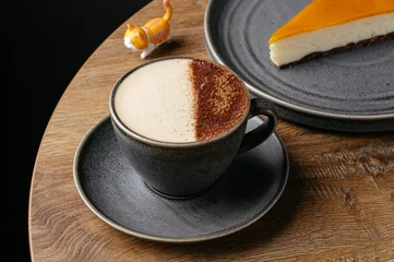 Fotobehang cappuccino in a mug and dessert on a plate. coffee shop menu © Cavan