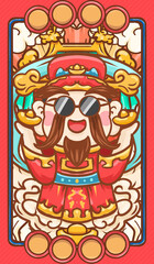 Original hand drawn cartoon God of Wealth illustration poster material
