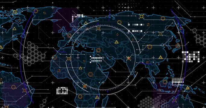 Animation of scope and data processing over world map - Powered by Adobe