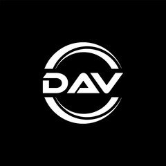 DAV letter logo design with black background in illustrator, vector logo modern alphabet font overlap style. calligraphy designs for logo, Poster, Invitation, etc.