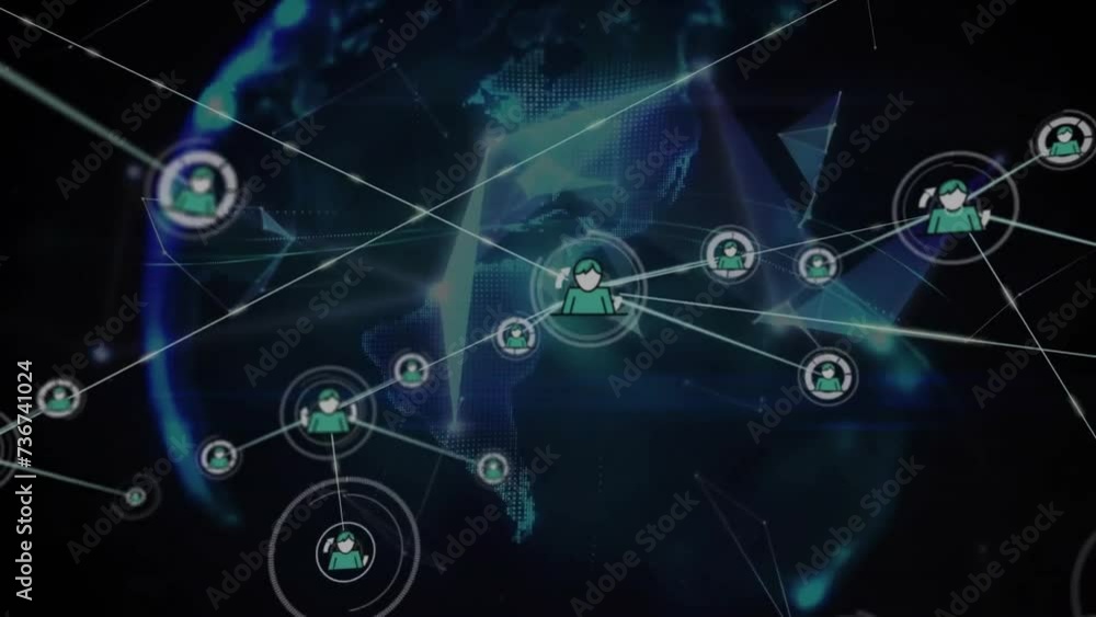 Poster animation of globe with network of connection on black background