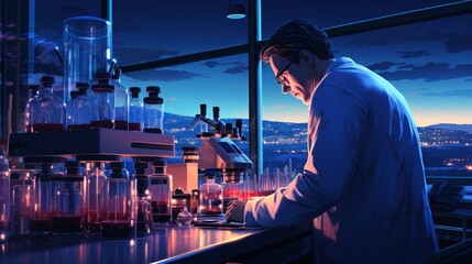 a man in a lab coat working in a laboratory