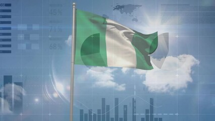 Animation of financial data processing over flag of nigeria - Powered by Adobe