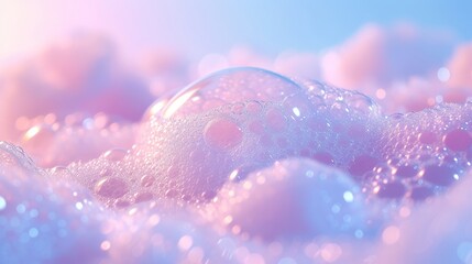 Dreamy soap suds landscape with gentle colors and sparkling light reflections - obrazy, fototapety, plakaty