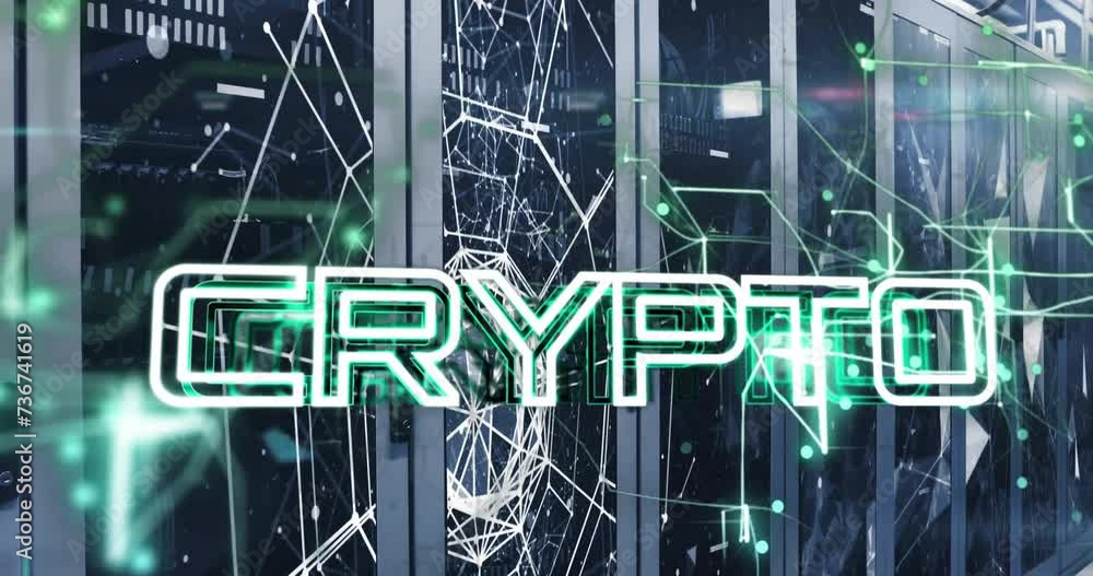 Poster animation of crypto text and data processing over computer servers