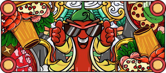 Original hand drawn cartoon gourmet hot pot illustration poster
