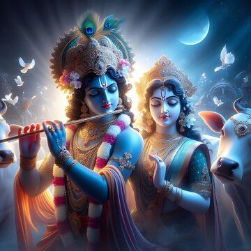portrait of Lord Krishna with Radha 