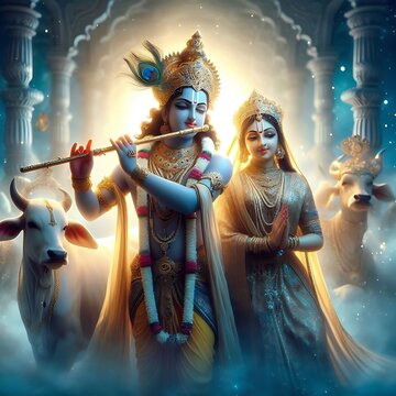 portrait of Lord Krishna with Radha 