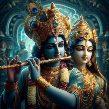 portrait of Lord Krishna with Radha 