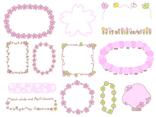 かわいい春の花の色々なフレームセット