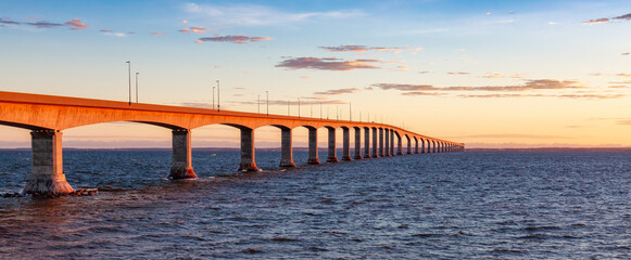 Fototapeta na wymiar Confederation Bridge in Northumberland Strait to Prince Edward Island. New Brunswick, Canada.