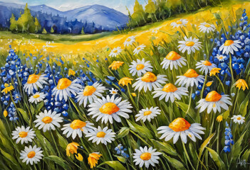 painting is painted with oil paints. The painting painted flowers of the field, strawberry berries,...