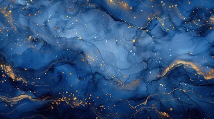 Sapphire blue and gold marble texture: a luxurious blend of natural elegance and abstract fluid art in alcohol ink.