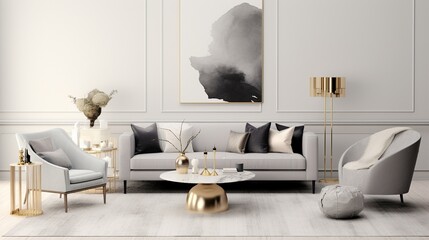 Interior of luxurious living room with elegant palette 