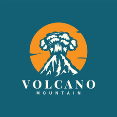Volcano logo illustration silhouette design volcano mountain erupting with simple rocks and lava