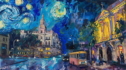 Fototapeta premium starry night painting of buenos aires