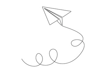 Aesthetic continuous one line drawing of paper airplane vector illustration. Pro vector