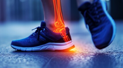 Ankle Pain, Human Ankle X-ray illustration Anatomy, Highlight Bones and Potential injuries