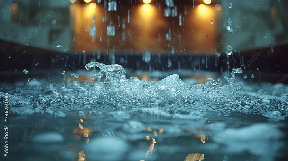 Poster closeup of water splashing into a pool showcasing a textured surface.