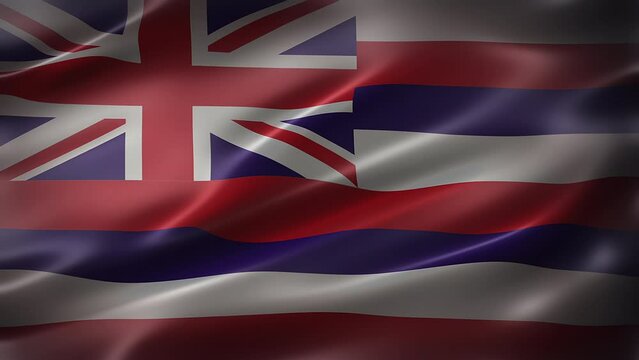 The Flag of Hawaii, font view, full frame, sleek, glossy, fluttering, elegant silky texture, waving in the wind, realistic 4K CG animation, movie-like look, seamless loop-able.