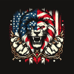 USA 4th Of July Lion on Patriotic American Lion T-Shirt design