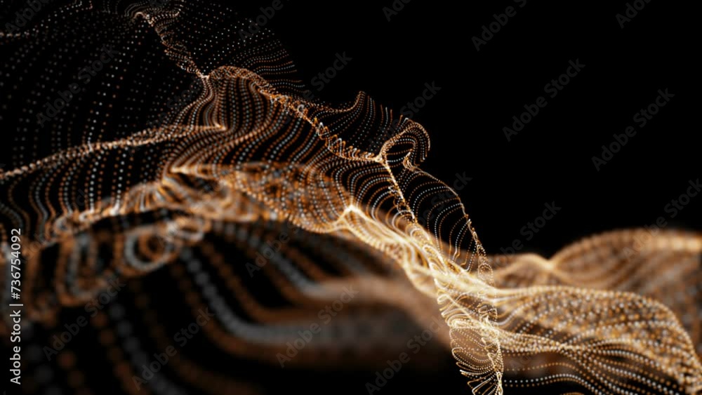 Poster futuristic video animation with particle wave object in slow motion, 4096x2304 loop 4k