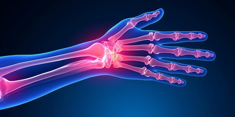 Obraz na płótnie Canvas Wrist Pain, Hand X-ray Anatomy, Highlight Bones and Potential injuries