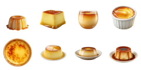 Custard pudding collection in 3d png transparent for product presentation.