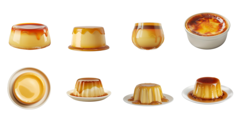 Set of custard pudding mockup in 3d without backoground png for decoration.
