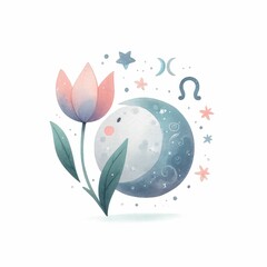 Fototapeta na wymiar Zodiac signs and celestial themes for spring.watercolor illustration, astrological signs for horoscope, astrology concept. 