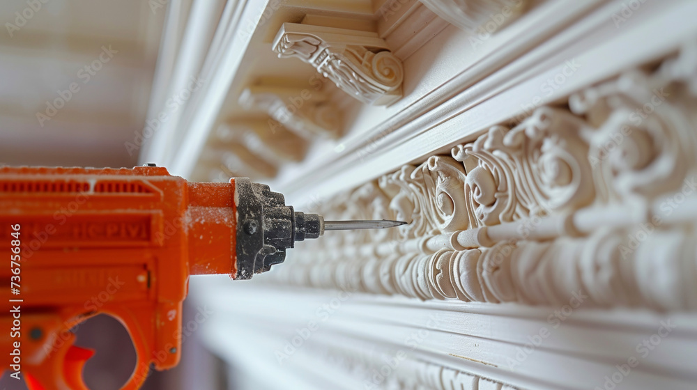 Poster a slowmotion video of a nail gun puncturing through the crown molding and securing it to the ceiling