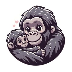 Caring Gorilla Mother and Baby