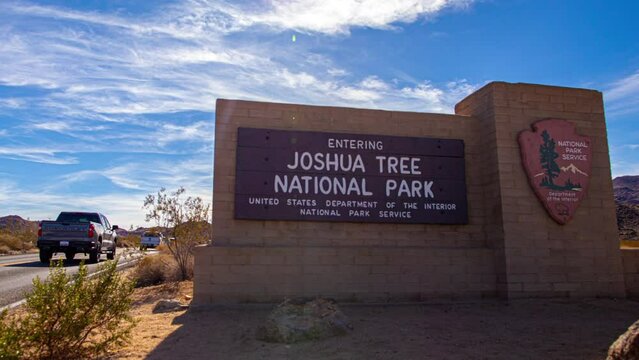 Joshua Tree National Park Sign Cars Enter Day Timelapse