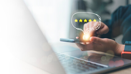 Customer Satisfaction Survey concept, 5-star satisfaction, service experience rating online...